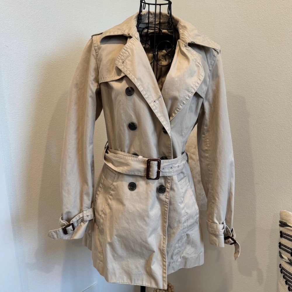 Banana Republic Lightweight Khaki Short Double Breasted Classic Trench Coat - S